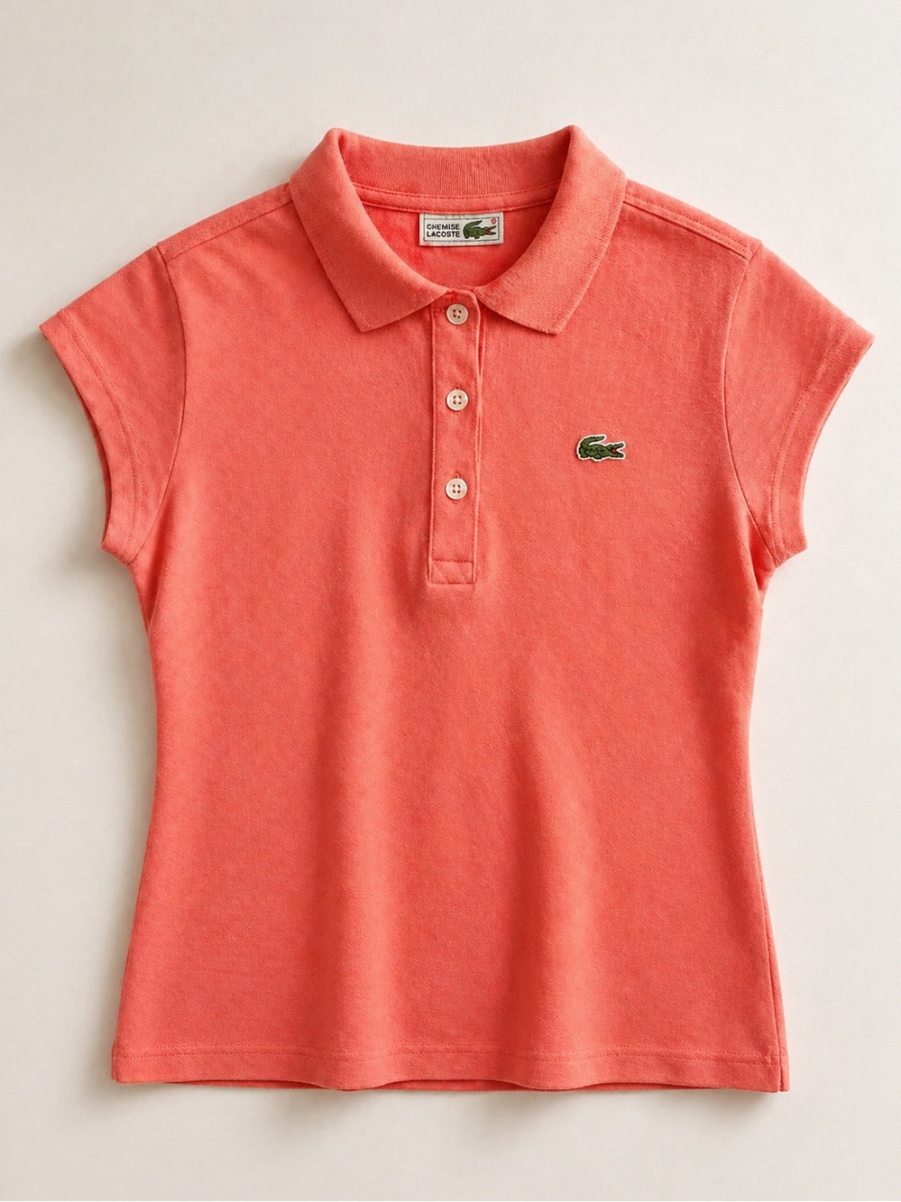 Vintage Lacoste Polo Shirt Made in France Salmon Coral Pink Cotton Size 44 M L